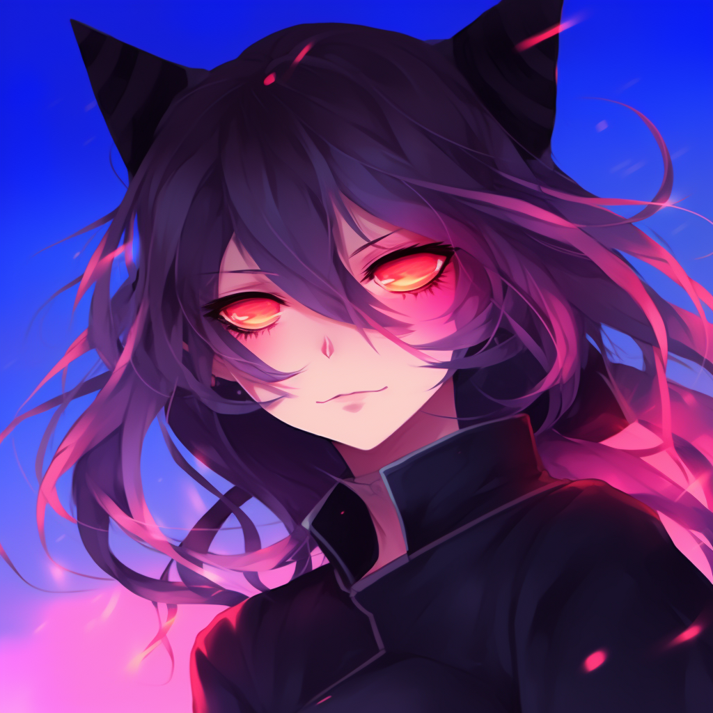 Crazy Anime Girl Avatar featuring a Neko character, vibrant colors and electric eyes. crazy anime pfp girl avatars pfp for discord.