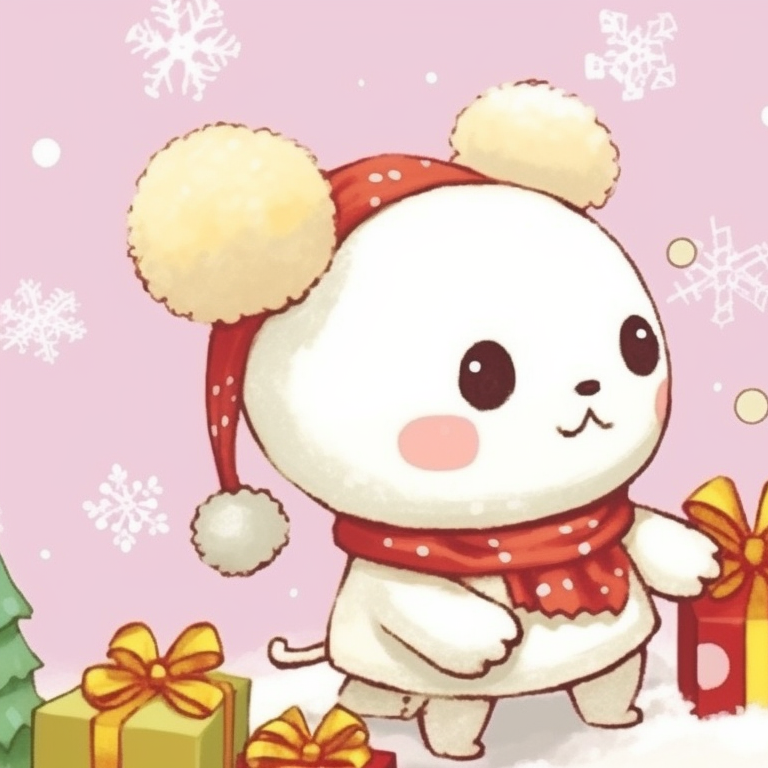 Bad Badtz-maru and Tuxedo Sam in winter attire against a blue and white, snowy background. best matching sanrio christmas pfp for festivities pfp for discord.