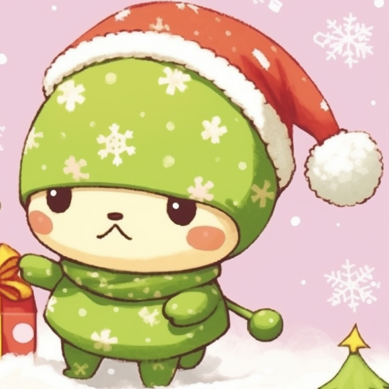 Bad Badtz-maru and Tuxedo Sam in winter attire against a blue and white, snowy background. best matching sanrio christmas pfp for festivities pfp for discord.