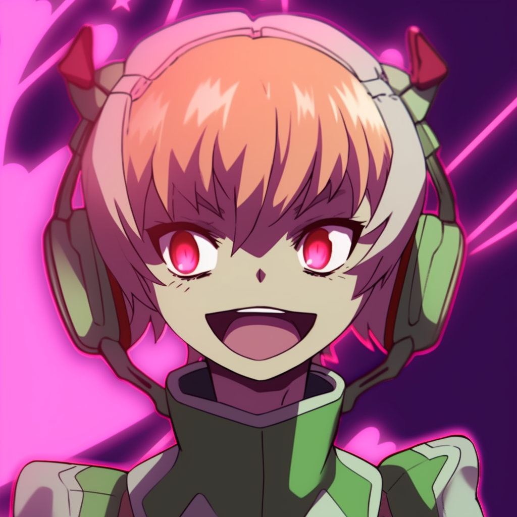Anime pfp of an alien character expressing humor, vibrant colors and extraterrestrial-themed details. unusual anime pfp funny pfp for discord.