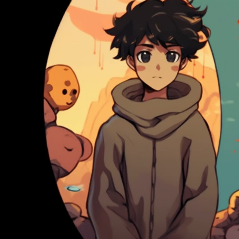 Two characters in warrior gear, intense expressions and fiery hues, in a face-off position. innovative cartoon matching pfp designs pfp for discord.