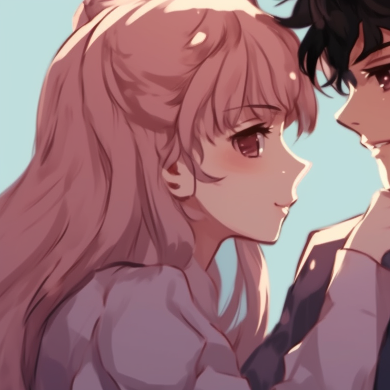 Two characters in school uniforms, soft color scheme, engaging in a gentle whisper. top whispering pfp discord pfp for discord.