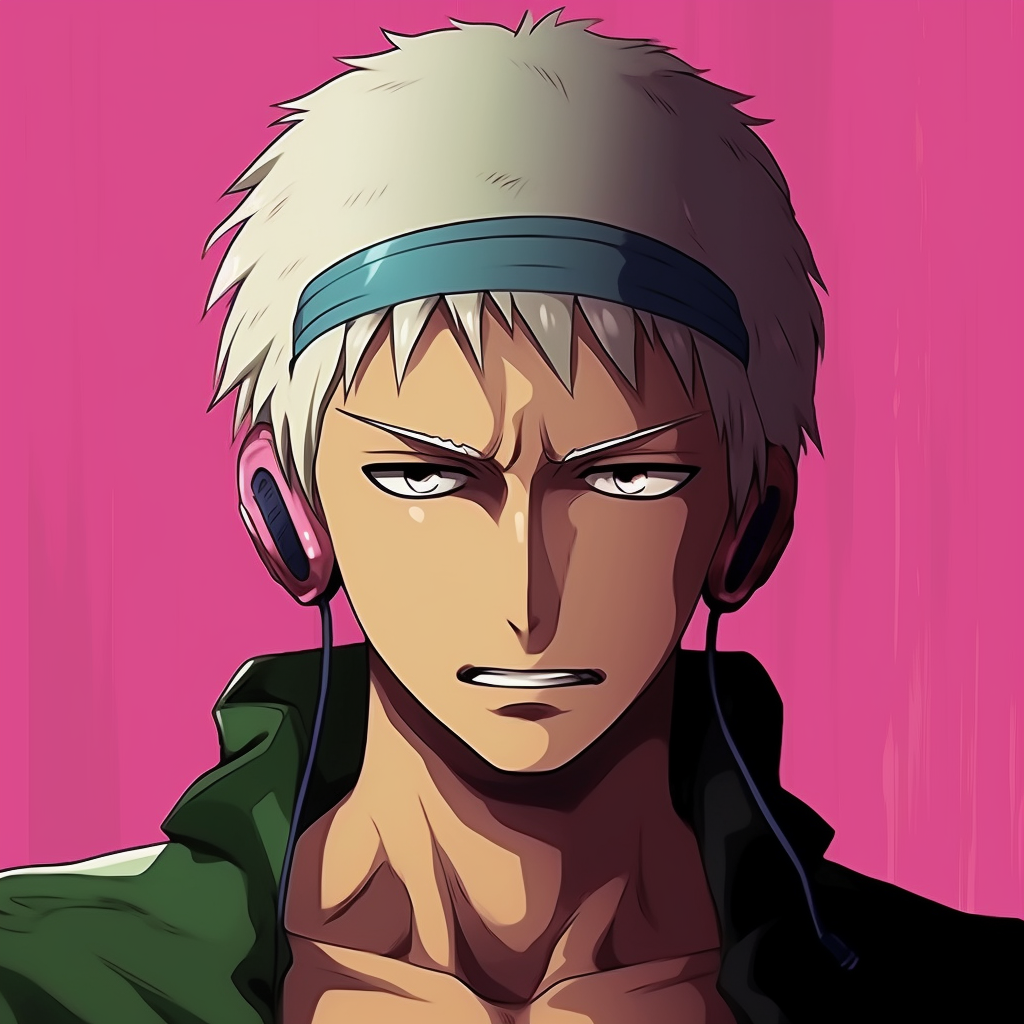 Zoro in a mocking pose, showing off his funny side, detailed linework and soft shading. funny anime characters pfp pfp for discord.