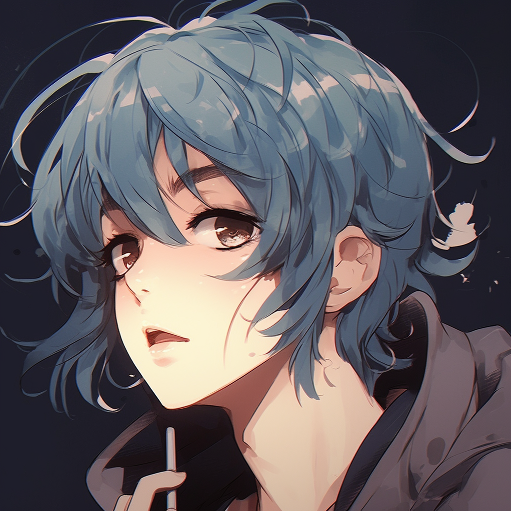 Anime boy with glasses, a sign of intellect, detailed facial expression. anime pfp aesthetic boy imagery