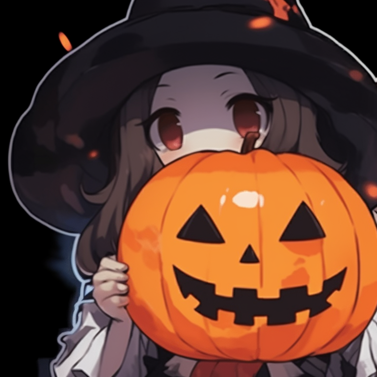 Two characters in matching witch outfits, vivid colors and playful expressions. creative matching halloween pfp pfp for discord.