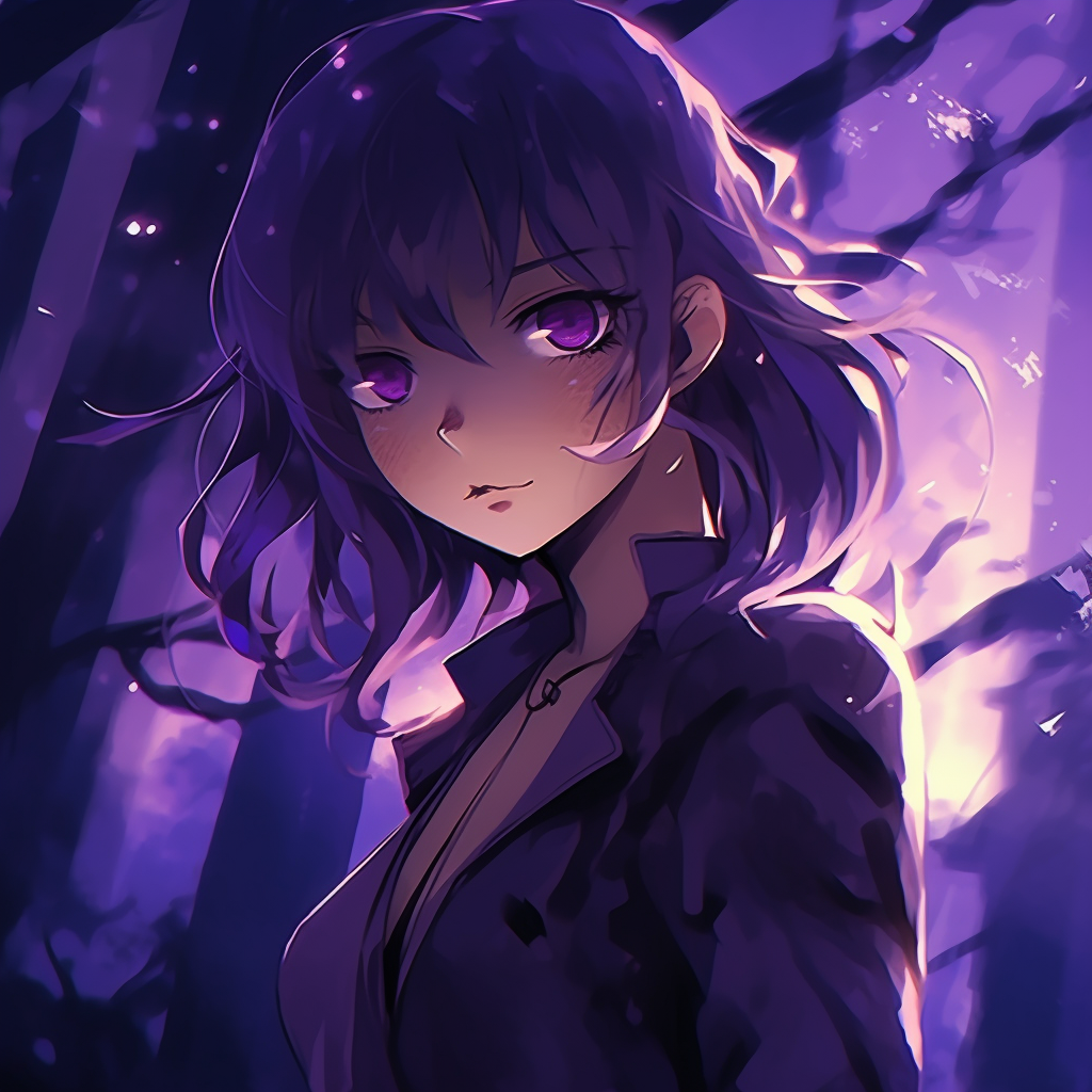 Showcasing a robust knight, with his armor reflecting shades of purple. The image displays stronger and bolder lines portraying the strength of the character. anime purple pfp masterpieces pfp for discord.