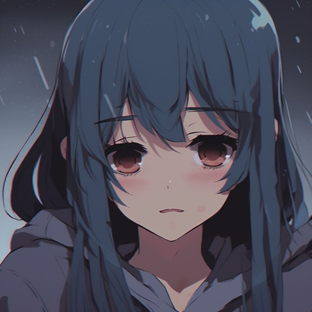 Depressed Anime Girl left behind, detailed background and a sorrowful look emphasized by a cooler color scheme. depressed anime girl pfp for profiles pfp for discord.