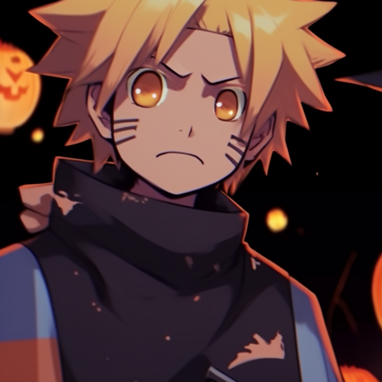 Naruto and Sasuke dressed as classic Halloween characters, warm hues and cartoonish style. jinchuriki halloween match pfp with naruto & sasuke pfp for discord.