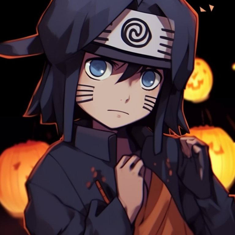 Naruto and Sasuke dressed as classic Halloween characters, warm hues and cartoonish style. jinchuriki halloween match pfp with naruto & sasuke pfp for discord.