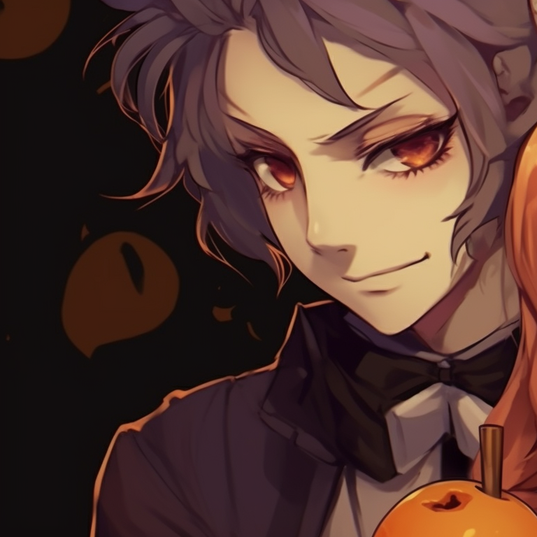 Characters in haunting couple costumes, spectral colors and an eerie aura. trendy matching halloween pfp for couples in real life pfp for discord.
