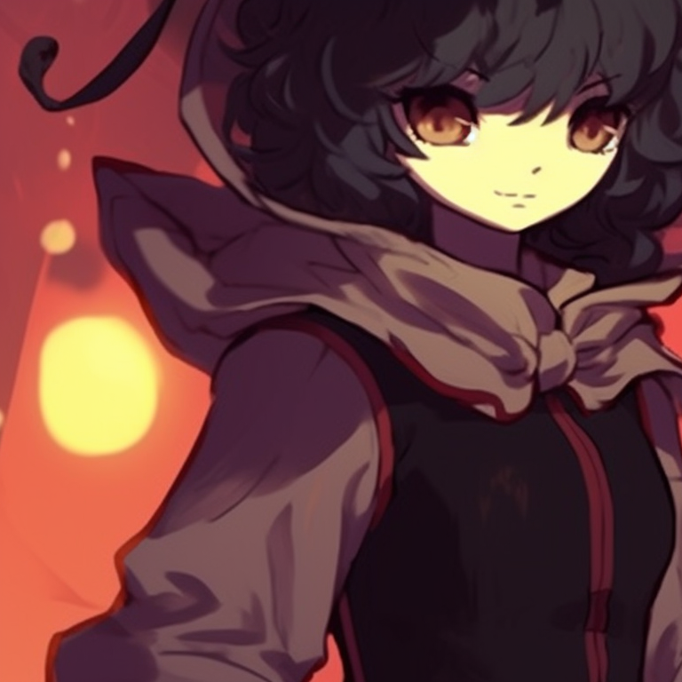 Two anime characters dressed as black cats, heavy shadows and bright, glowing eyes. animal themed halloween pfp matching pfp for discord.