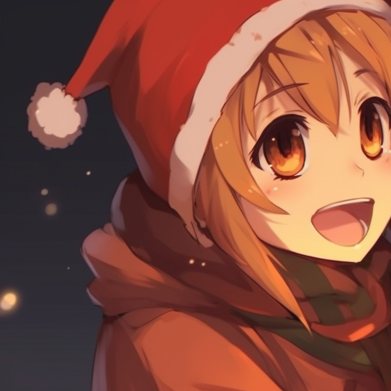 Two characters gazing affectionately at one another on a rooftop, enveloped in the gentle light of orange stars. festive matching christmas pfp orange images pfp for discord.