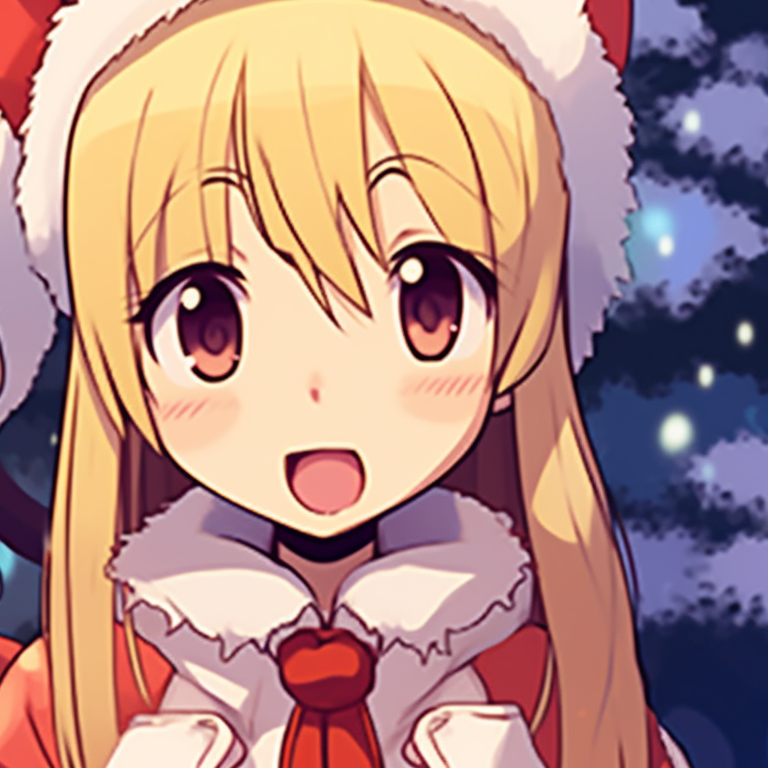 Two characters dressed as Santa's helpers, bright reds and greens, smiling faces. dazzling matching gif christmas pfp pfp for discord.