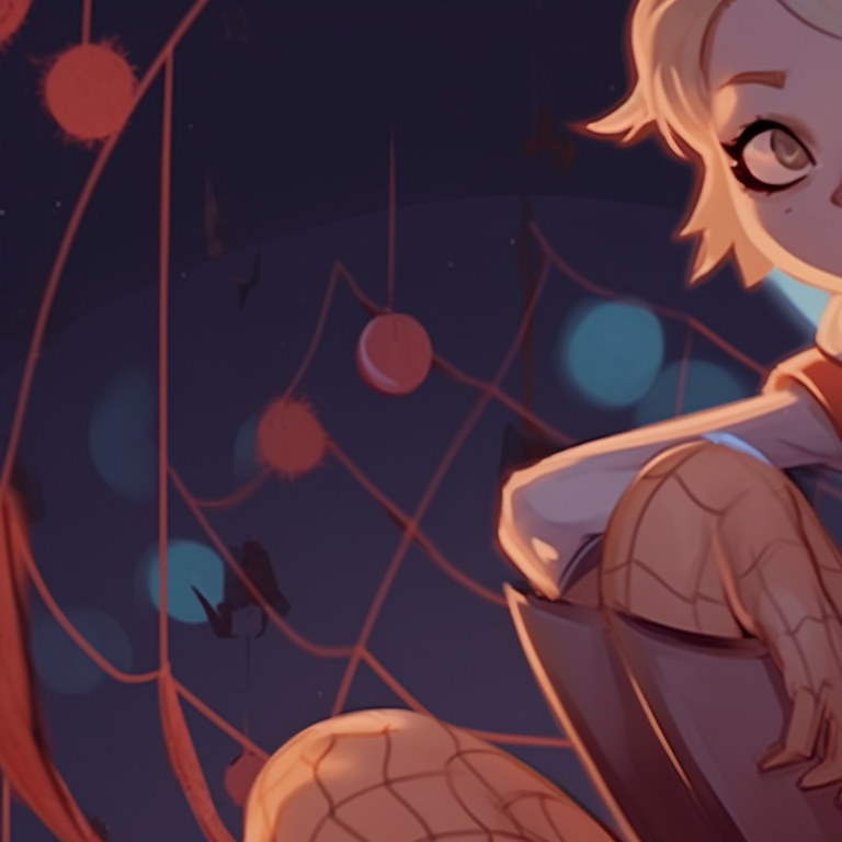 Gwen and Miles with open eyes showing spectral scenery, beautifully rendered and detailed. gwen and miles in an upside down halloween universe pfp for discord.