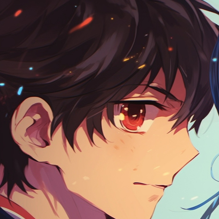 Two characters in intense emotion, deeper shades and highly detailed expressions. best anime matching pfp couple pfp for discord.