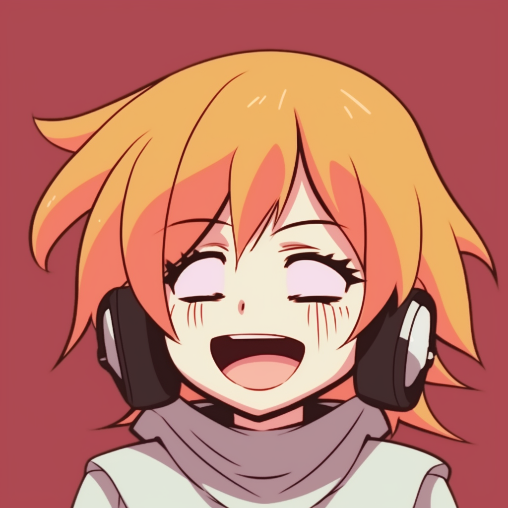 A chibi anime character laughing with closed eyes, bright colors and minimalist lines. cute and funny anime pfp pfp for discord.
