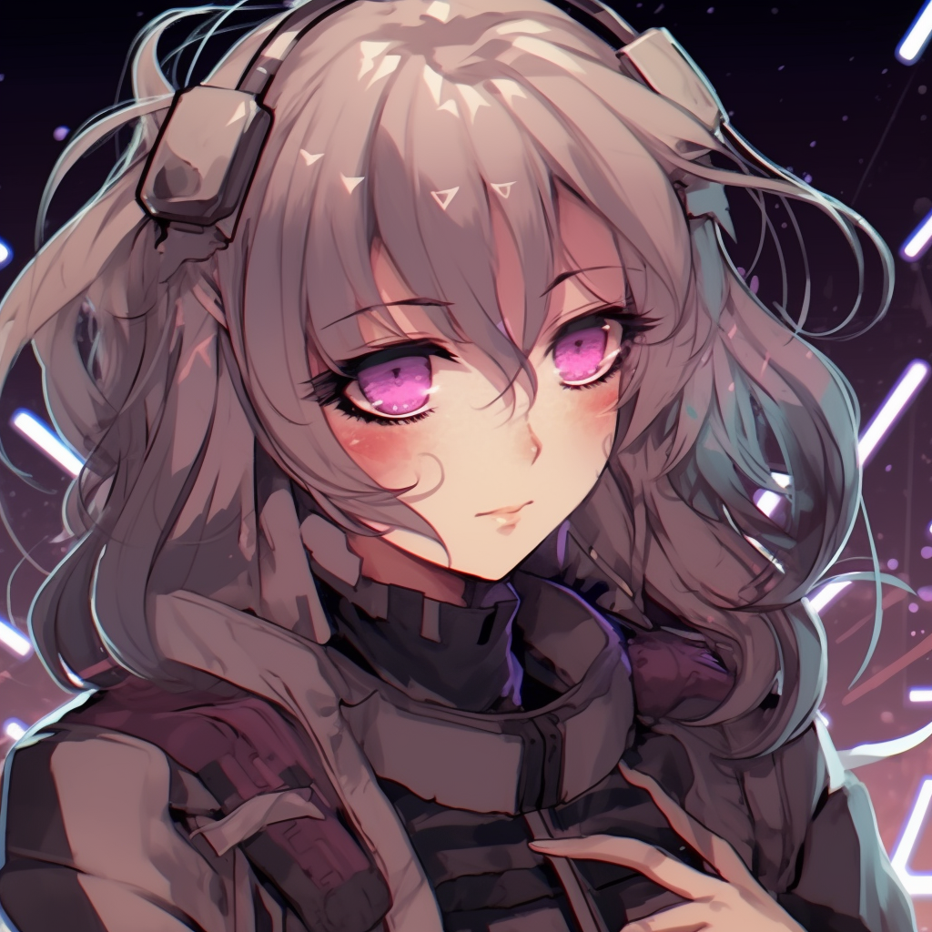 Futuristic egirl profile with cybernetic details and electrifying color palette. trendy egirl anime pfp pfp for discord.