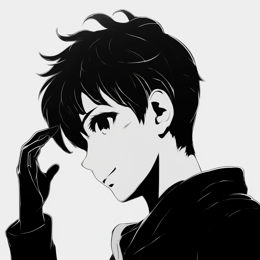 A charcoal sketch styled anime boy, showcasing thick lines and heavy shading. anime profile picture black and white male
