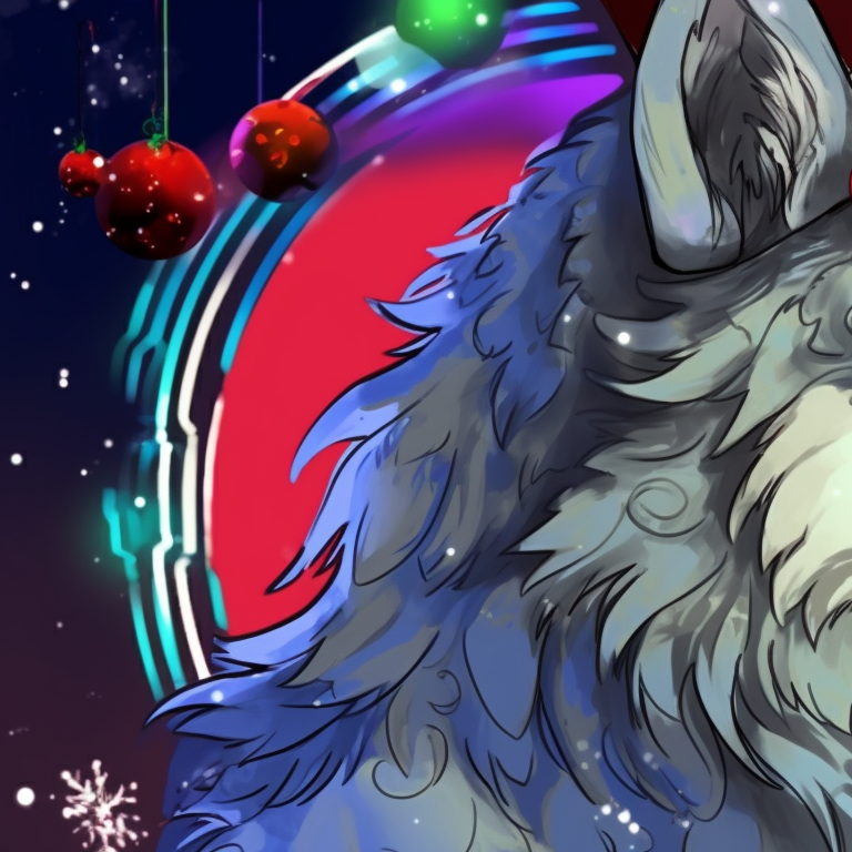Two wolf characters with Christmas ornaments, bright colors and bold outlines. artistic matching christmas wolf pfp pfp for discord.