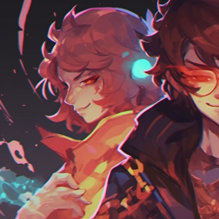 Three characters in action poses, vibrant colors and dynamic lines. creative trio matching pfp pfp for discord.