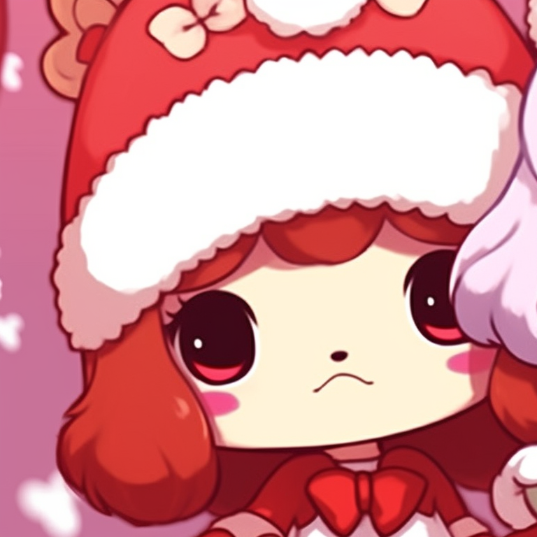 Two animated Sanrio characters, adorned in festive attire, full of vibrant colors. cartoon based matching sanrio pfp pfp for discord.