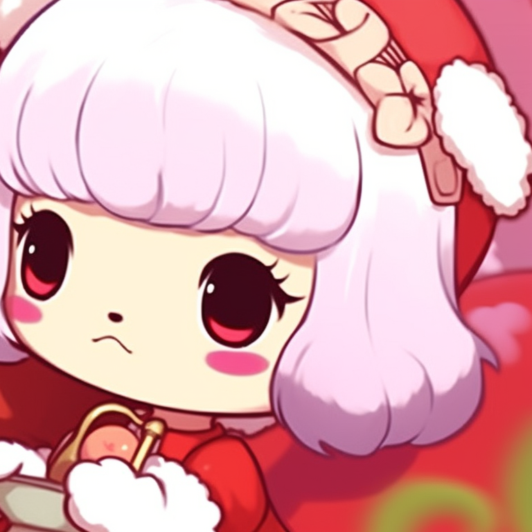 Two animated Sanrio characters, adorned in festive attire, full of vibrant colors. cartoon based matching sanrio pfp pfp for discord.