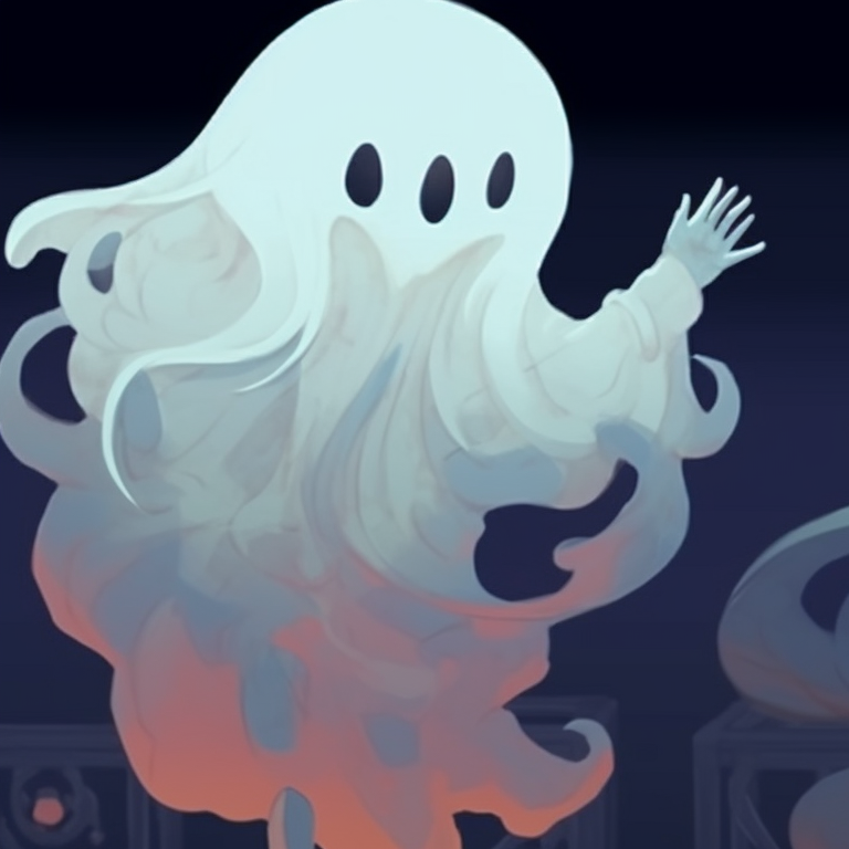 An outline of two haunting spirits, flat design with sharp angles, emerging from the shadows. matching ghost pfp halloween theme designs pfp for discord.