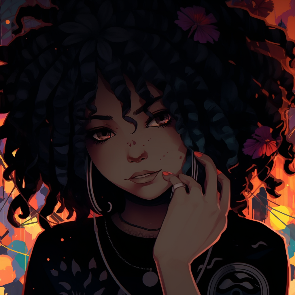 Cool Anime Afro Girl PFP with bold lines and rosy highlights animated black girl pfp pfp for discord.