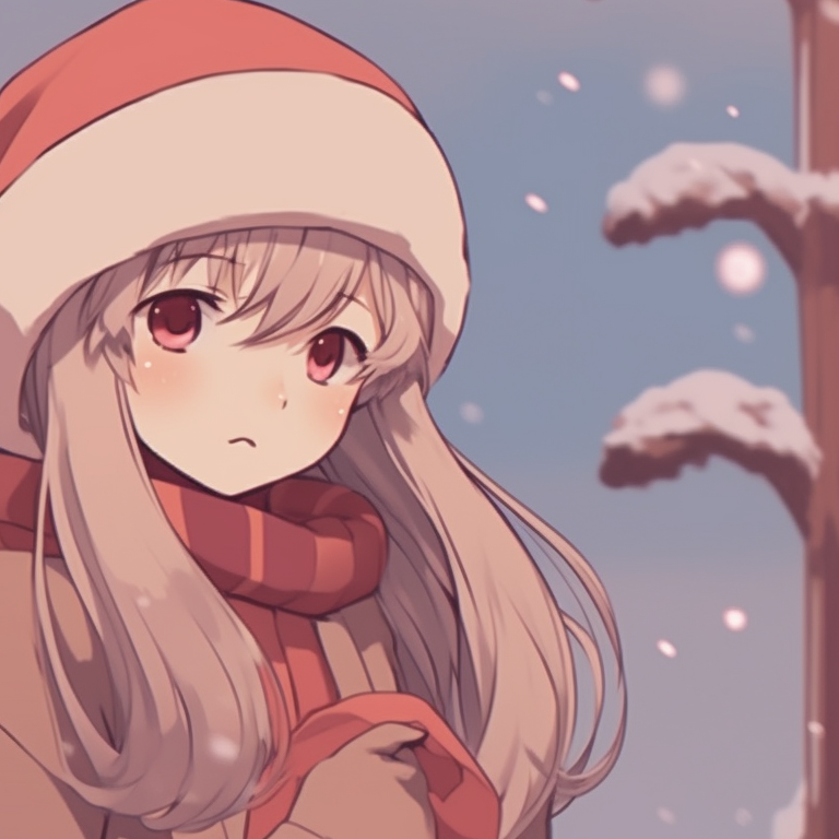 Two characters beneath a mistletoe, subtle blush and vibrant holiday colors. unique matching cute aesthetic christmas pfp selection pfp for discord.