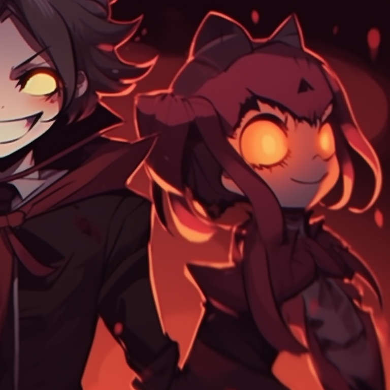 Three characters transformed into classic Halloween monsters, rich colors and dynamic poses, arranged in a semi-circle. trio pfp for halloween pfp for discord.