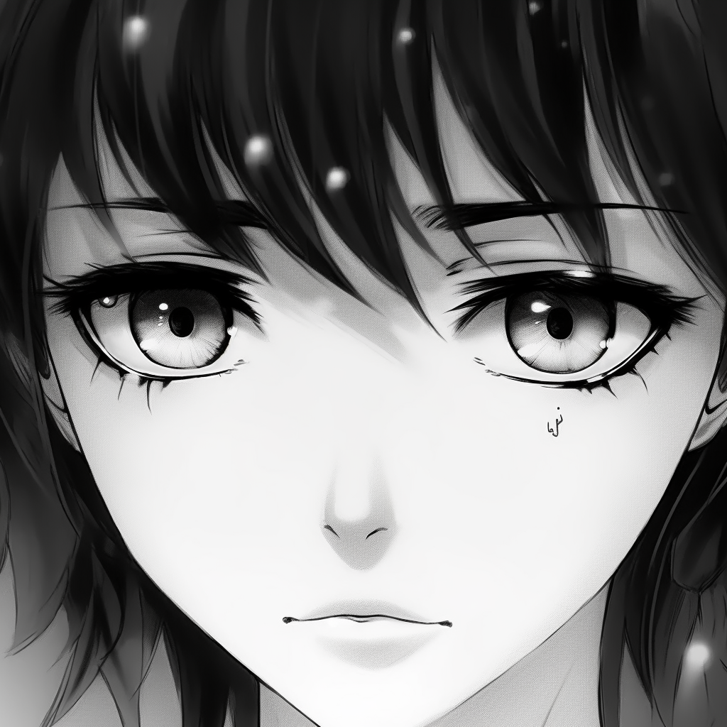 Large, expressive anime eyes, enhanced by black and white tones. popular cute black and white anime pfp pfp for discord.