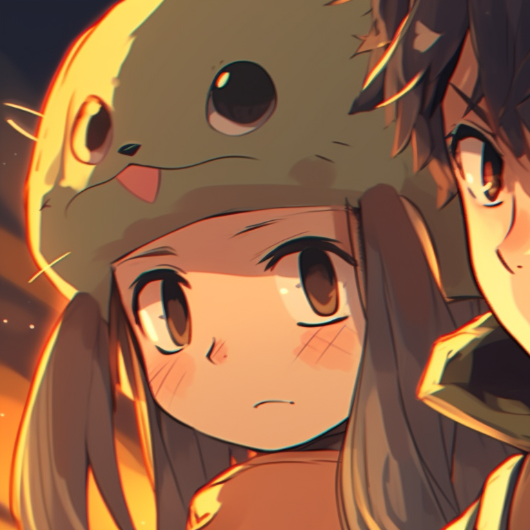 Ash and Pikachu, vintage style and warm colors, looking ahead. matching pfp concepts pfp for discord.