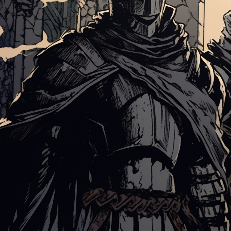 Two characters standing guard, gothic-inspired armor, set against a haunted castle backdrop. berserk inspired halloween aesthetics pfps pfp for discord.