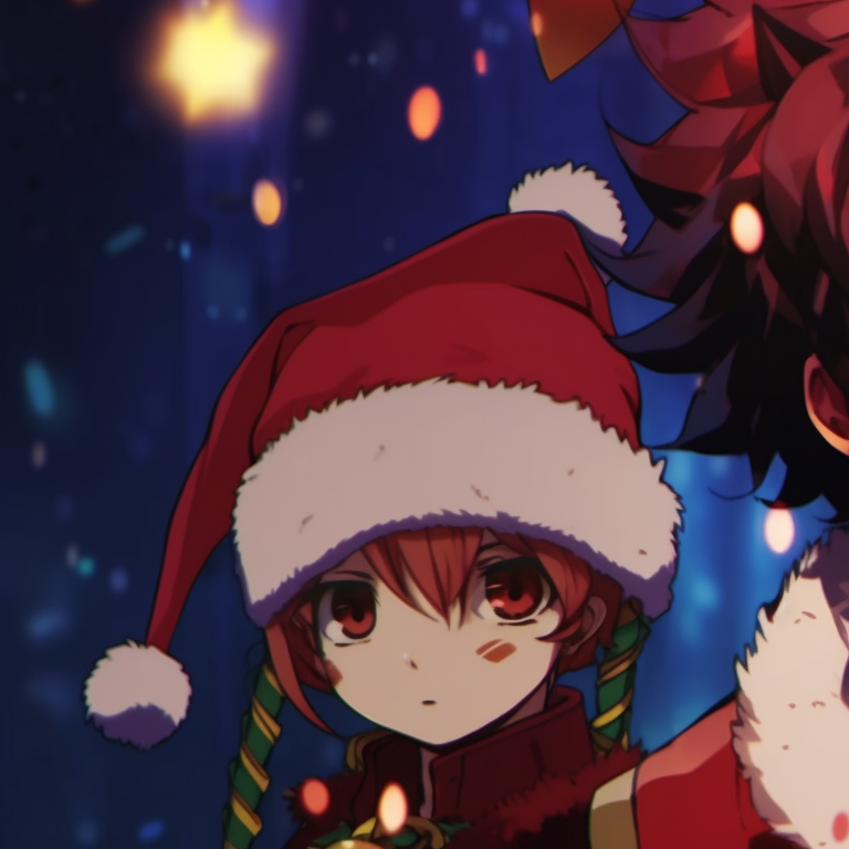 Close-ups of two characters in wintry surroundings, featuring icy colors and intricate line work. demon slayer christmas wallpapers pfp pfp for discord.