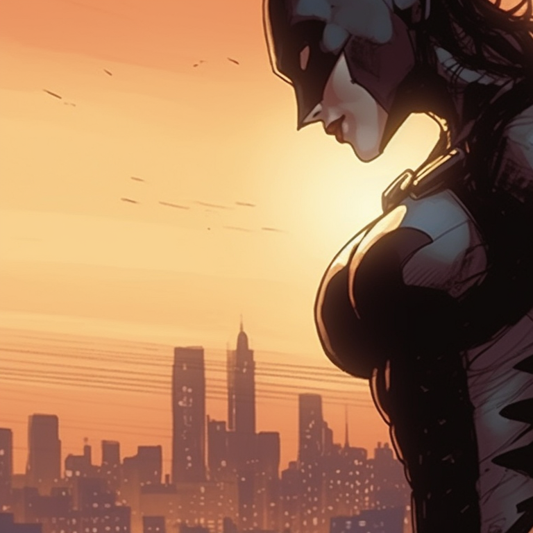 Batman and Catwoman, both profile views, emphasized by gothic architecture and a soft-lit moon. batman and catwoman iconography pfp for discord.