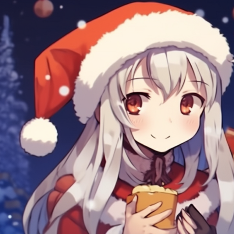 Two characters framed by a night winter scene, ethereal light and cool colors. colorful matching christmas pfp 2021 pfp for discord.