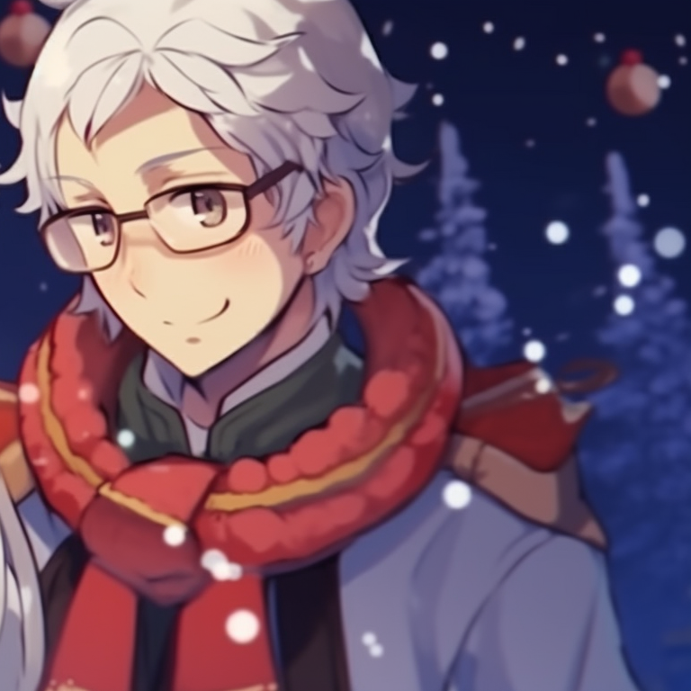 Two characters framed by a night winter scene, ethereal light and cool colors. colorful matching christmas pfp 2021 pfp for discord.