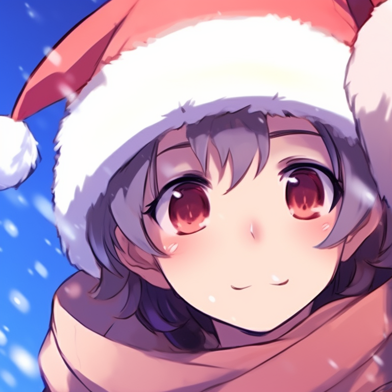 Two characters under a sunset sky with snowflakes, contrast of warm and cool colors. unique matching christmas pfp background designs pfp for discord.