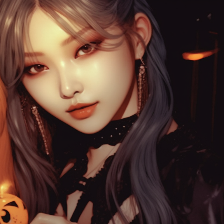 Two idols aspecting as witches, with eerie glowing eyes and flowing hair, in a monochrome color scheme. guide to creating kpop matching pfp halloween theme pfp for discord.