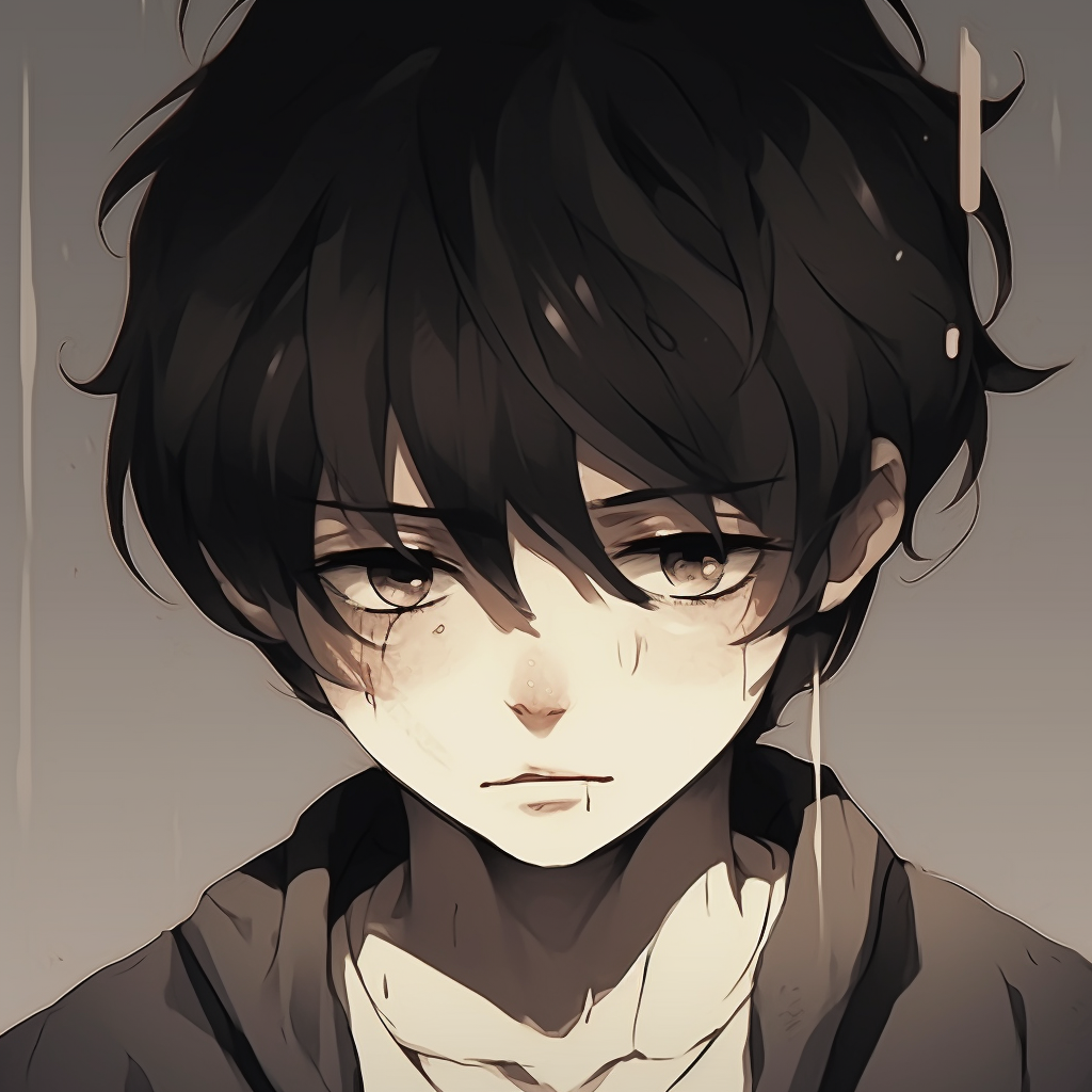 Image of a schoolgirl looking downcast, soft tones and delicate shading highlighting her sadness. adorable sad anime pfpHD, free download