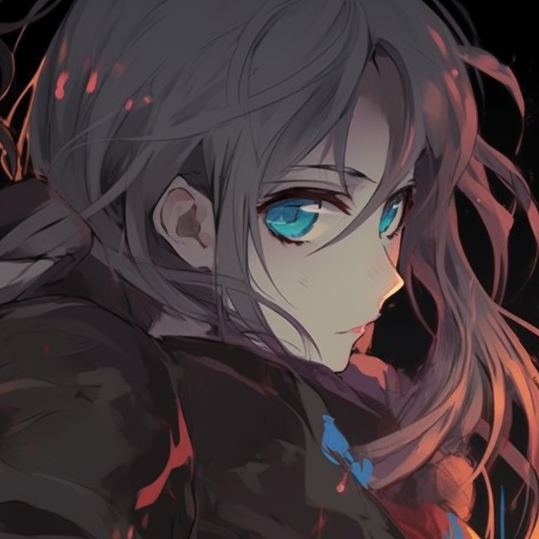 Two characters in extended arm poses, striking colors and elaborate weapons. cool matching anime pfp pfp for discord.