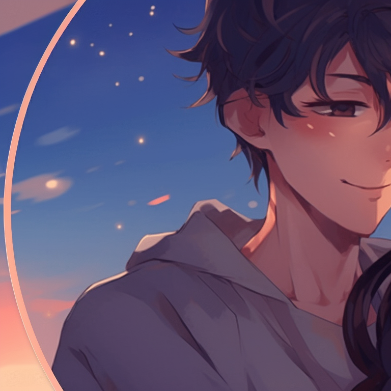 Two characters, muted palette, whispering to each other, implying a sweet conversation. matching pfp for romantic cartoon couples pfp for discord.