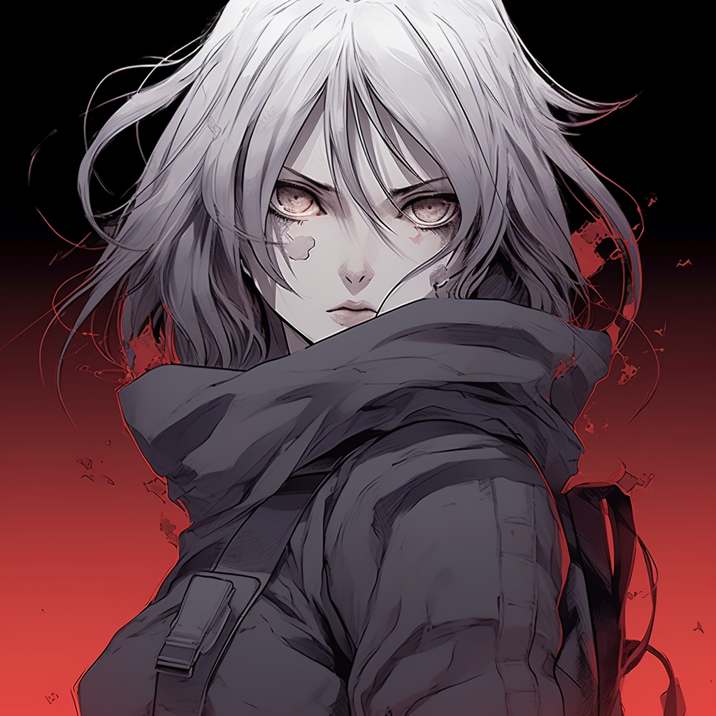 Close-up of Major's eyes, bold lines and intricate shading. cool kid badass anime pfp