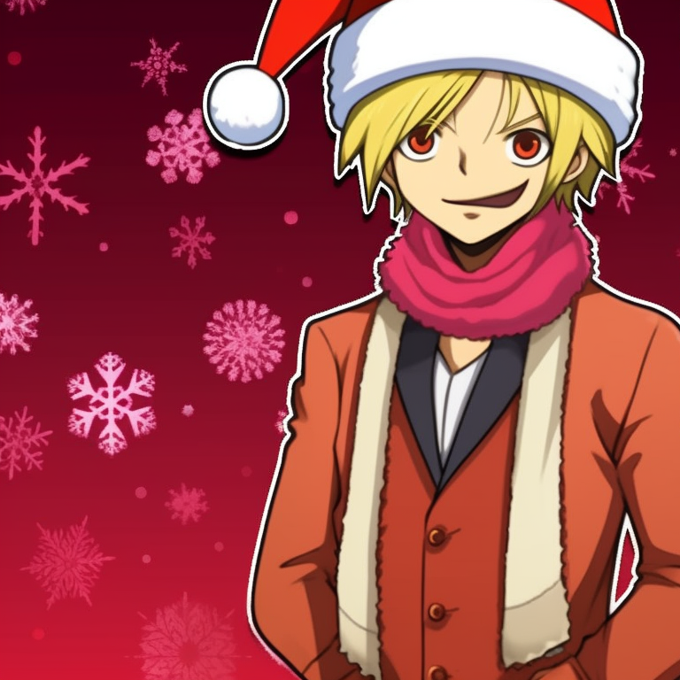 Close-up of two Sanji characters, wearing chef aprons and Santa hats, embodying holiday warmth. matching sanji christmas pfp one piece variations pfp for discord.