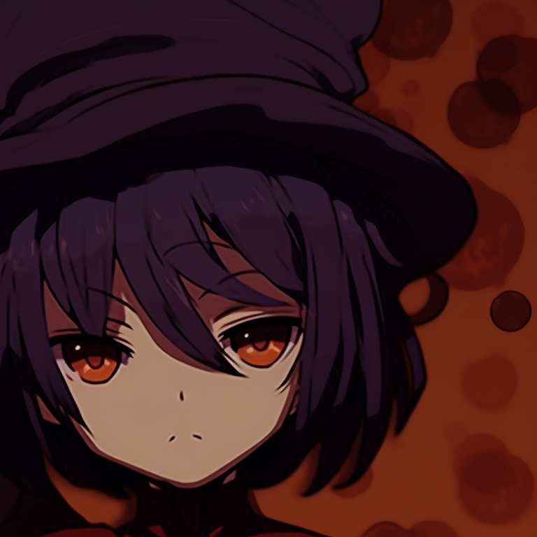 Two anime characters laughing amidst a backdrop of pumpkins and eerie symbols, vibrant expressions and bright colors despite the Halloween theme. matching meme pfp from halloween films pfp for discord.