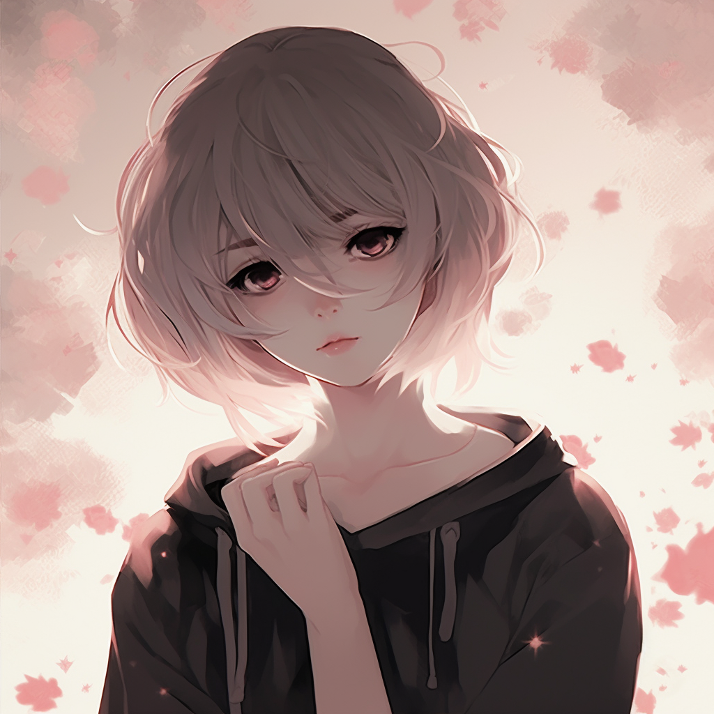 Anime girl with a serene expression surrounded by sakura (cherry blossom) petals, pastel color palette and soft shading. lovely girls in aesthetic anime pfp pfp for discord.