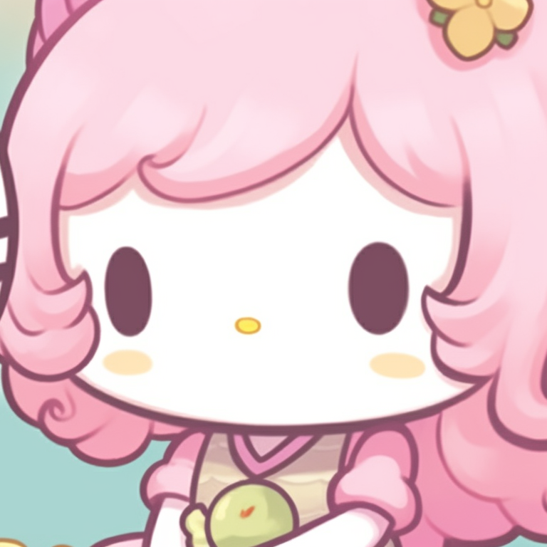 Close-up of two Hello Kitty characters, featuring high contrast, bright colors and fine details. aesthetic hello kitty pfp matching pfp for discord.