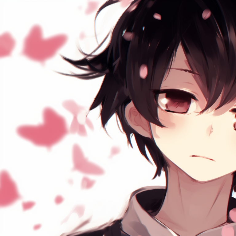 Two characters under cherry blossom trees, blushing cheeks and fluttering petals. cool memcchi matching pfp pfp for discord.