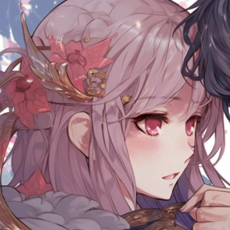 Two characters rendered in a digital art style, precise lines with neon highlights, mirrored poses. trending anime pfp matching designs pfp for discord.