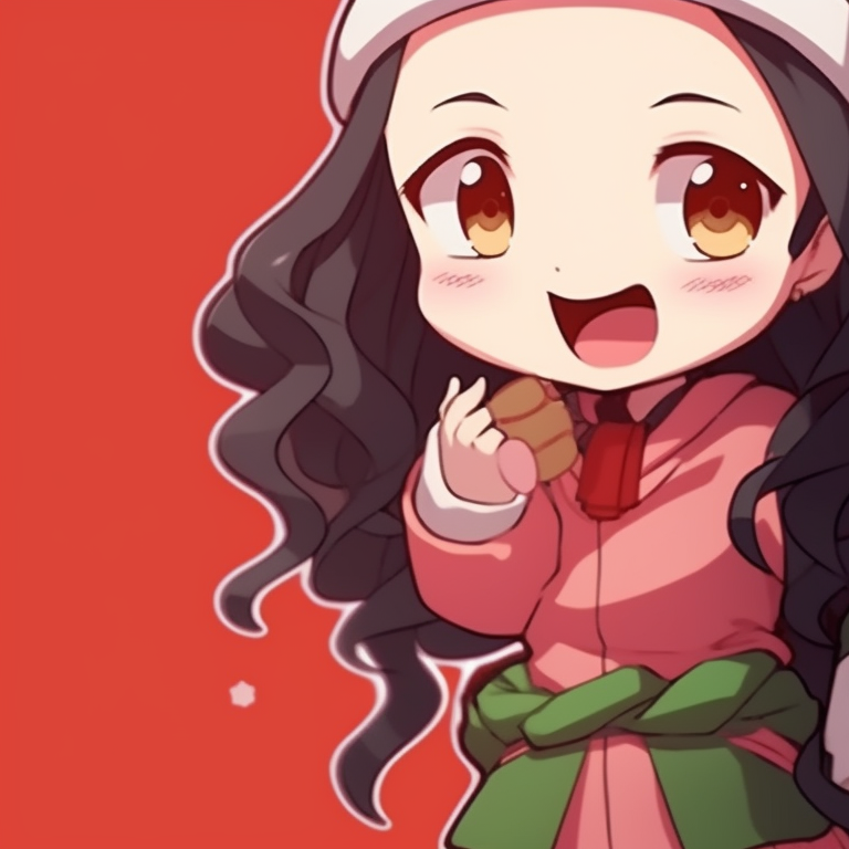 Profile close-ups of Nezuko and Tanjiro, vibrant contrasting colors and sharp details. matching nezuko and tanjiro christmas pfp pfp for discord.